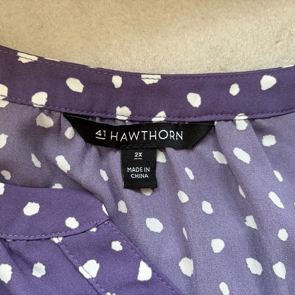 41 Hawthorne Sleeveless Top Women 2X Purple White Polka Dot Flowy Split Neck - Picture 4 of 10